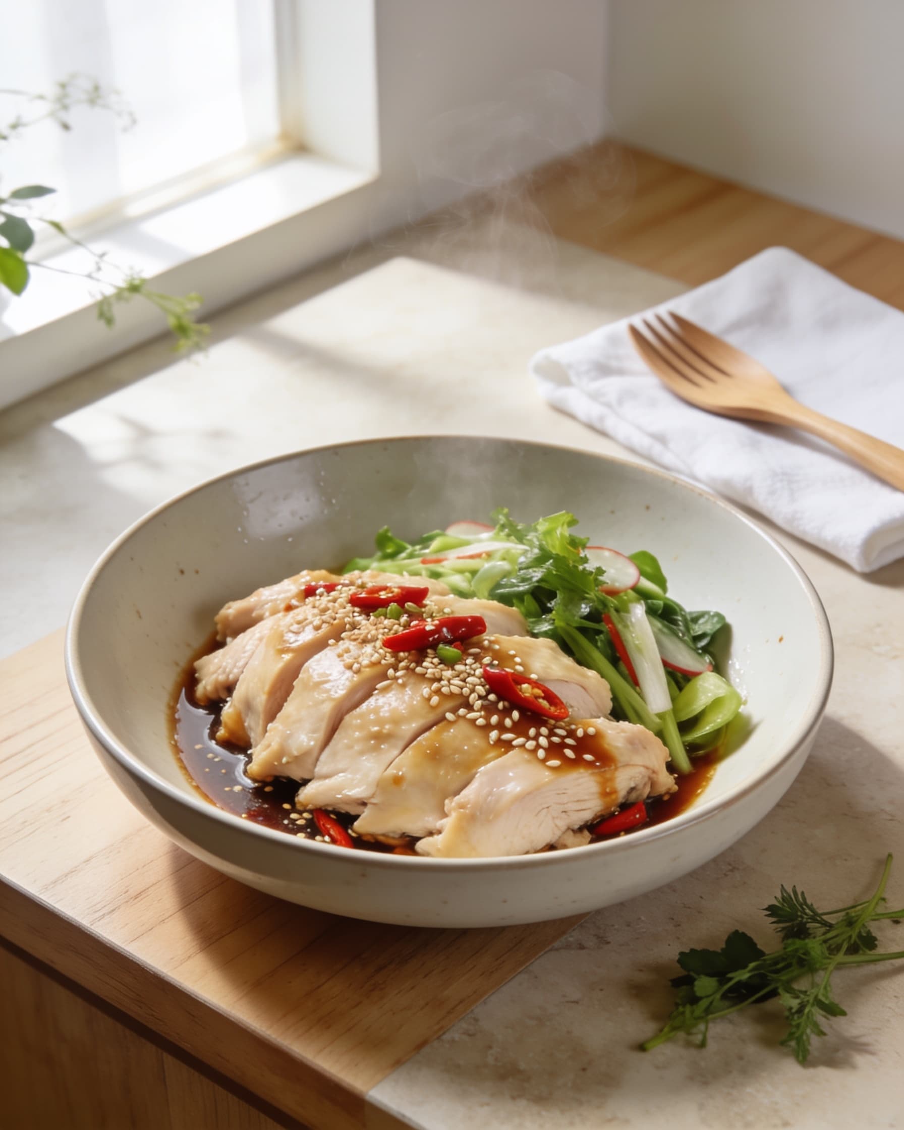Poached Chicken, Sesame-Chili (kou shui ji, lean)