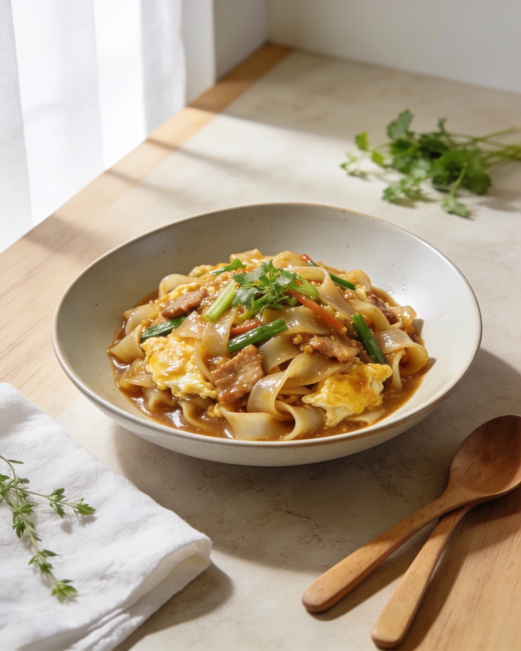 Kuey Teow Goreng Basah (egg-gravy)