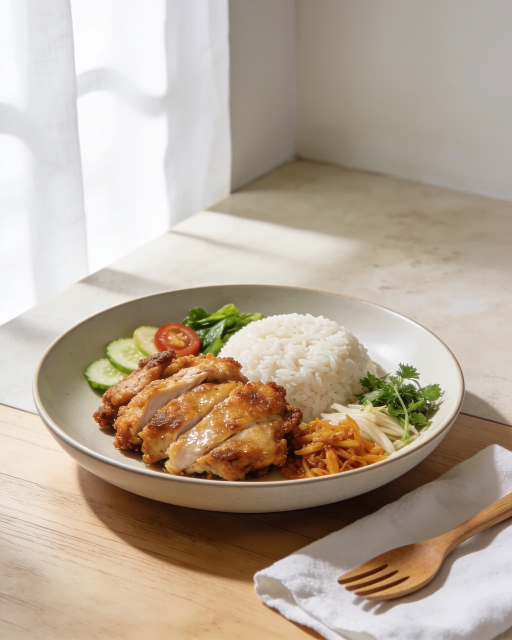 Nasi Ayam Penyet (air-fried, lean)